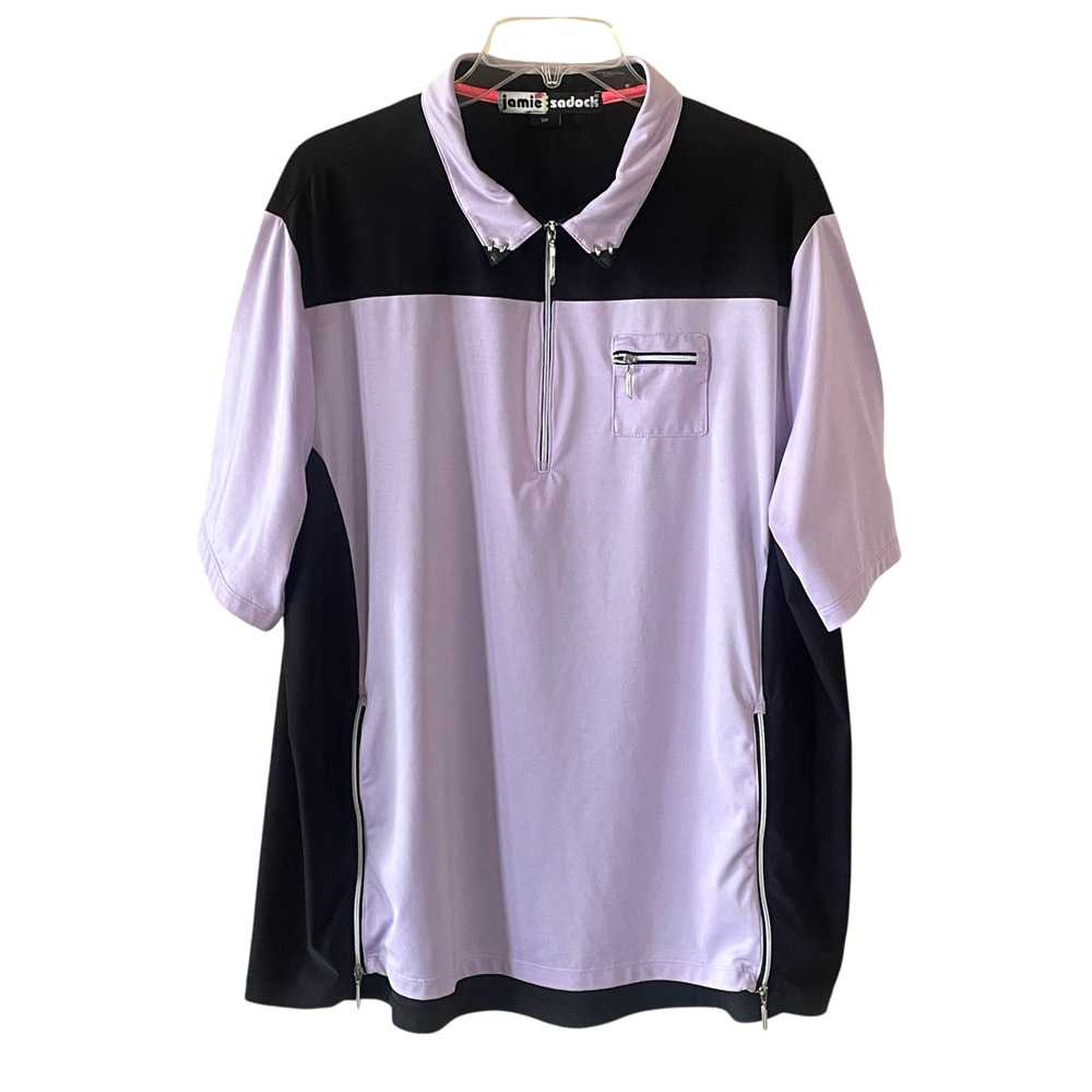 JAMIE SADOCK Size XXL Purple Black Short Sleeve 1/4 Zip Activewear Pullover Top